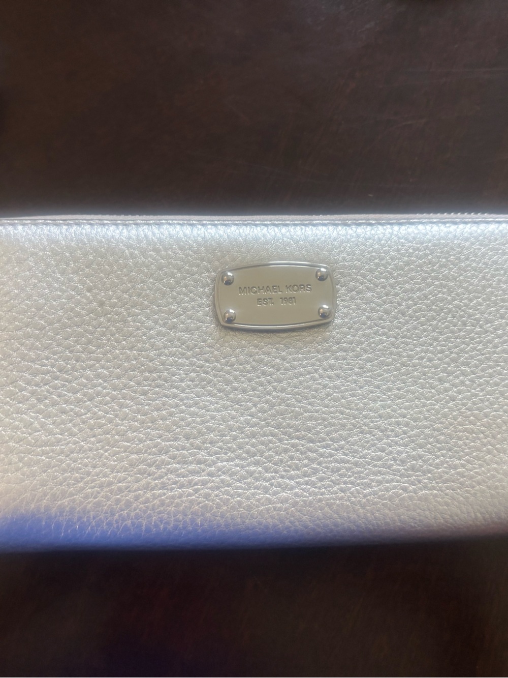 Michael Kors Silver Metallic Leather Clutch